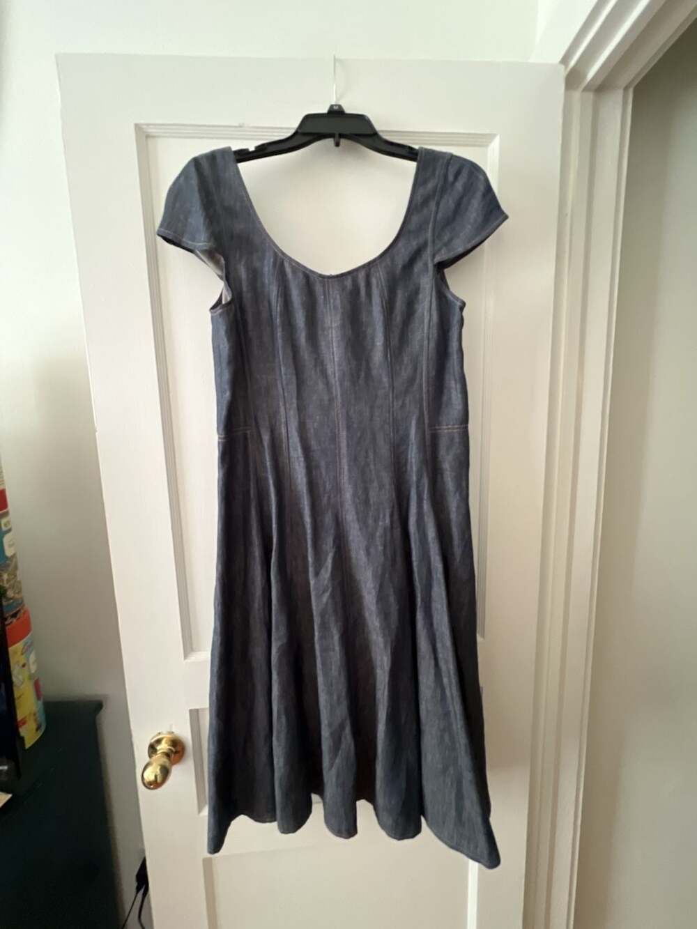Talbots Denim Dress Size 10 Indigo Blue Cap Sleeve Midi